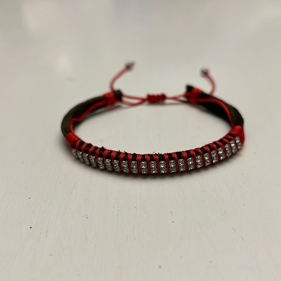Rhinestone Leather Macrame Red Bracelet - Picture 4 of 6